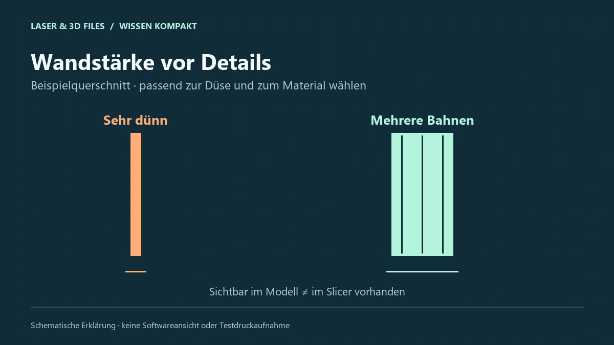 Querschnitt einer sehr dünnen Wand im Vergleich zu einer Wand mit mehreren Druckbahnen