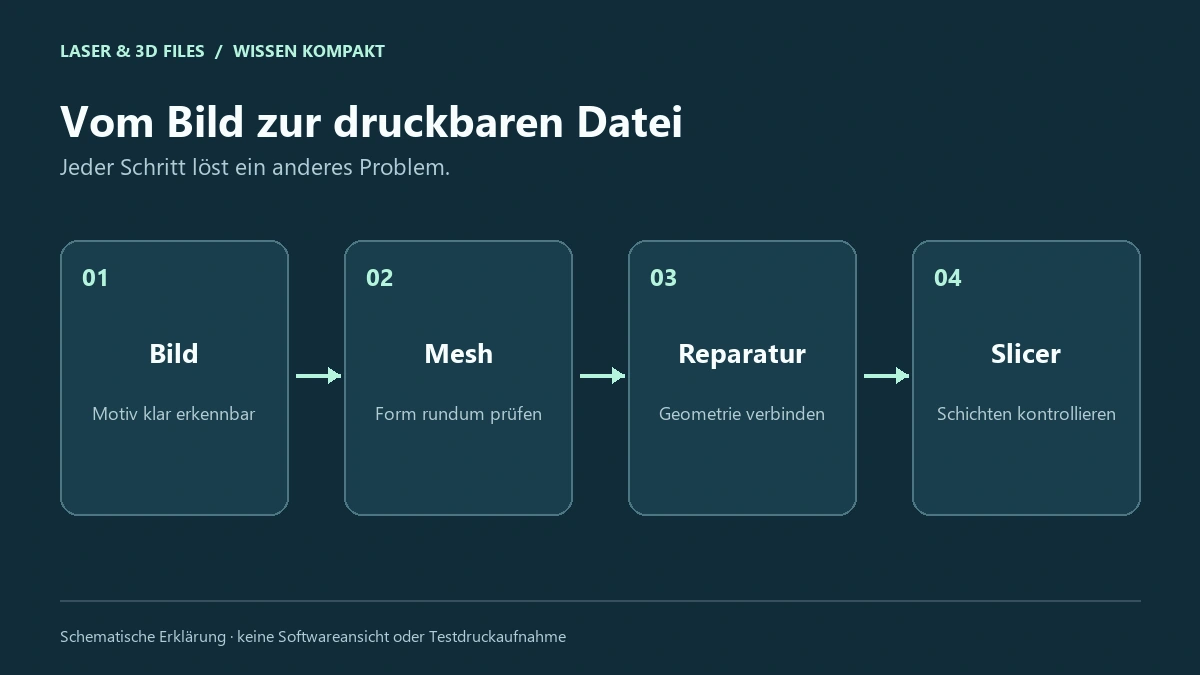 Workflow vom Foto über Mesh und Reparatur zur Schichtprüfung